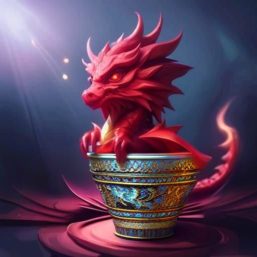 Fantasy Dragon in Decorated Cup