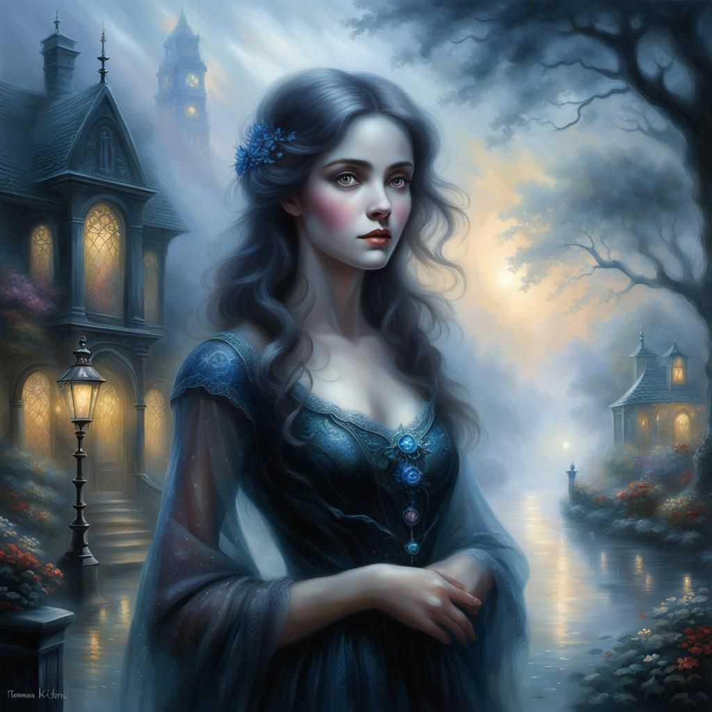 Ethereal Woman in Dark, Mysterious Mist