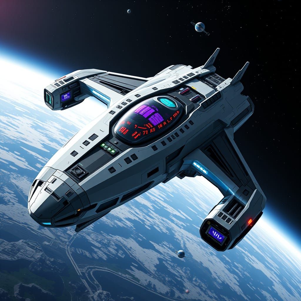 Epic Space Waste Collection Ship in Stunning Cyberpunk Style