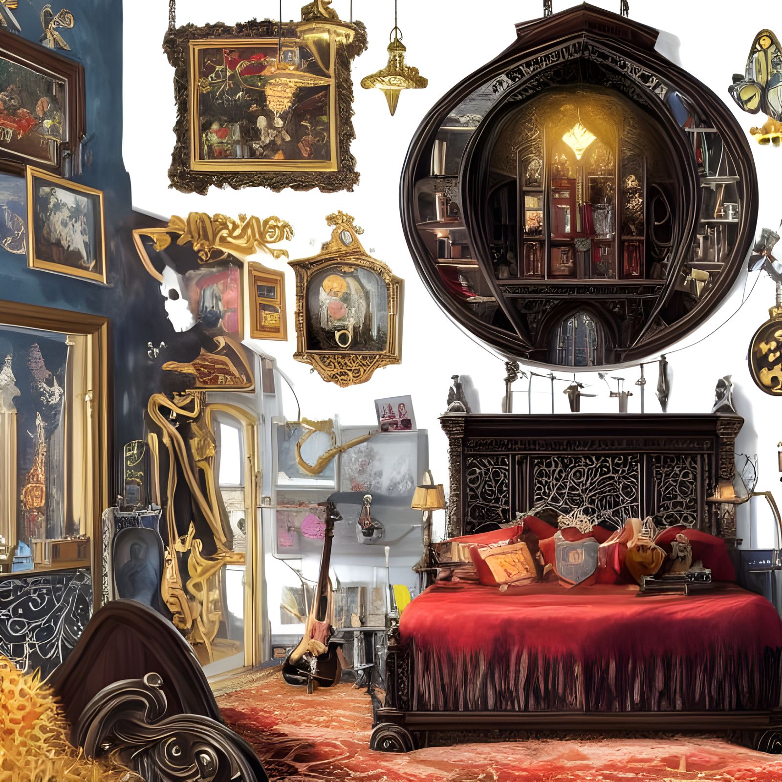 Opulent Gothic Bedroom with Music Boxes