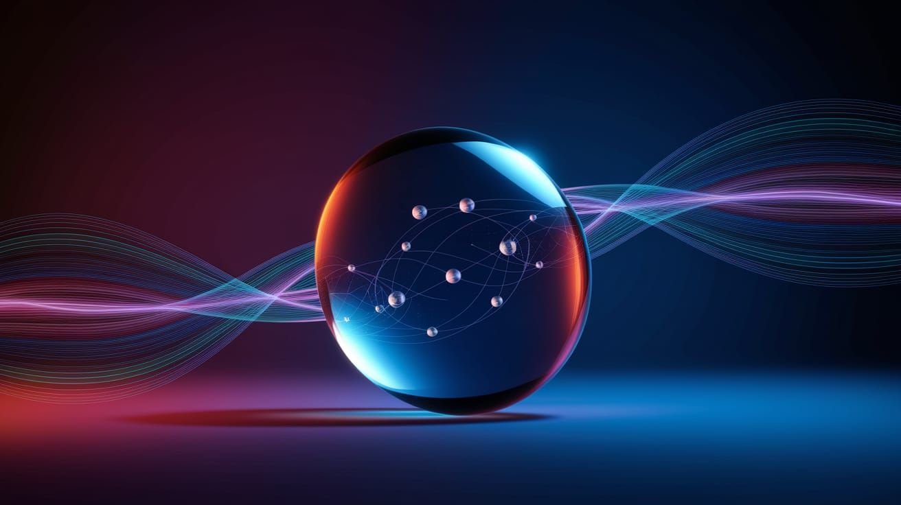 A surreal scientific artwork showing a piece of transparent ...