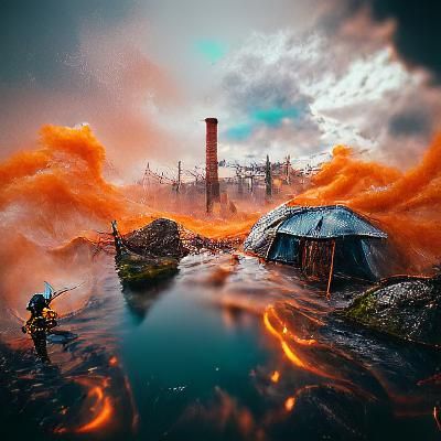 The burning village