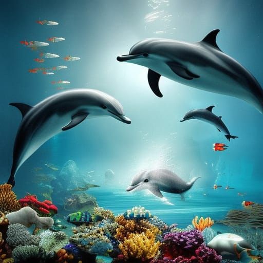 Dolphins in Ocean: Epic Digital Matte Painting