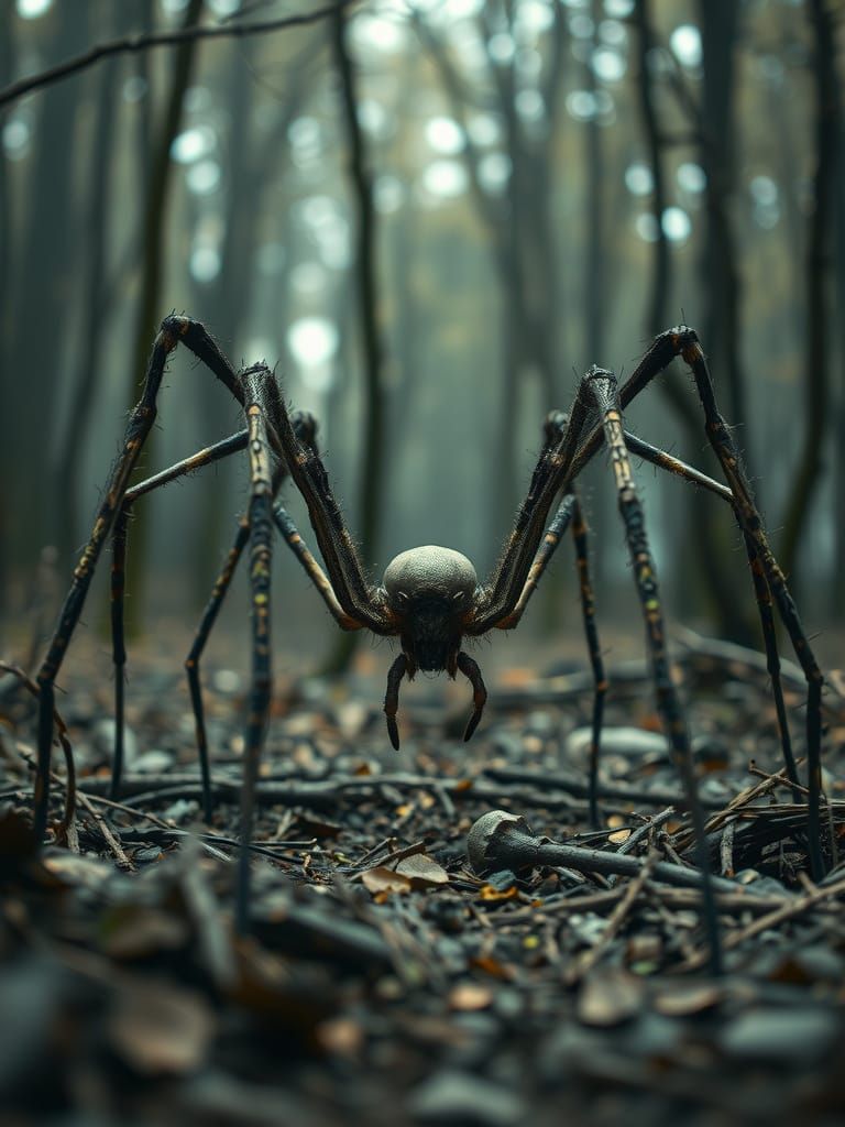 Crippled Spider Zombie Crawls Through Dying Dystopian Forest