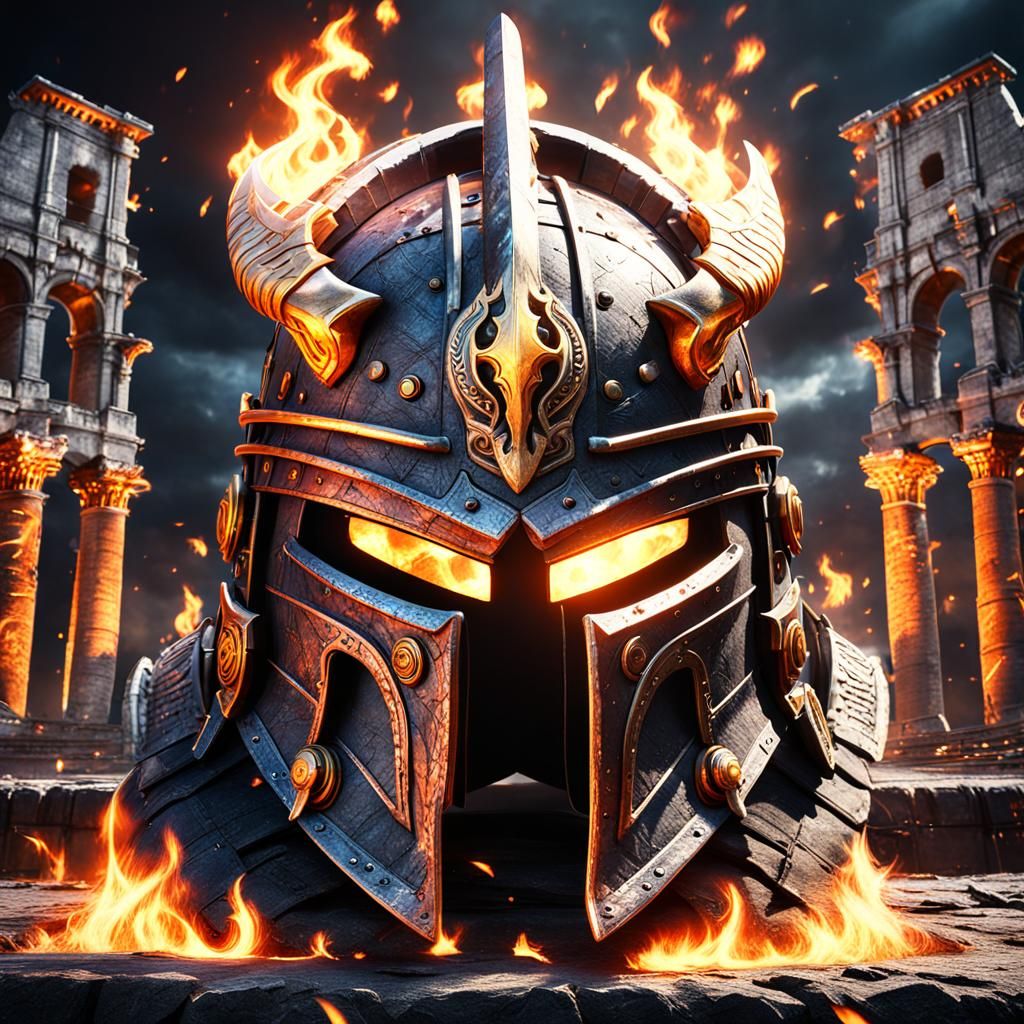 Flaming Battle Helmet on Mystical Slate