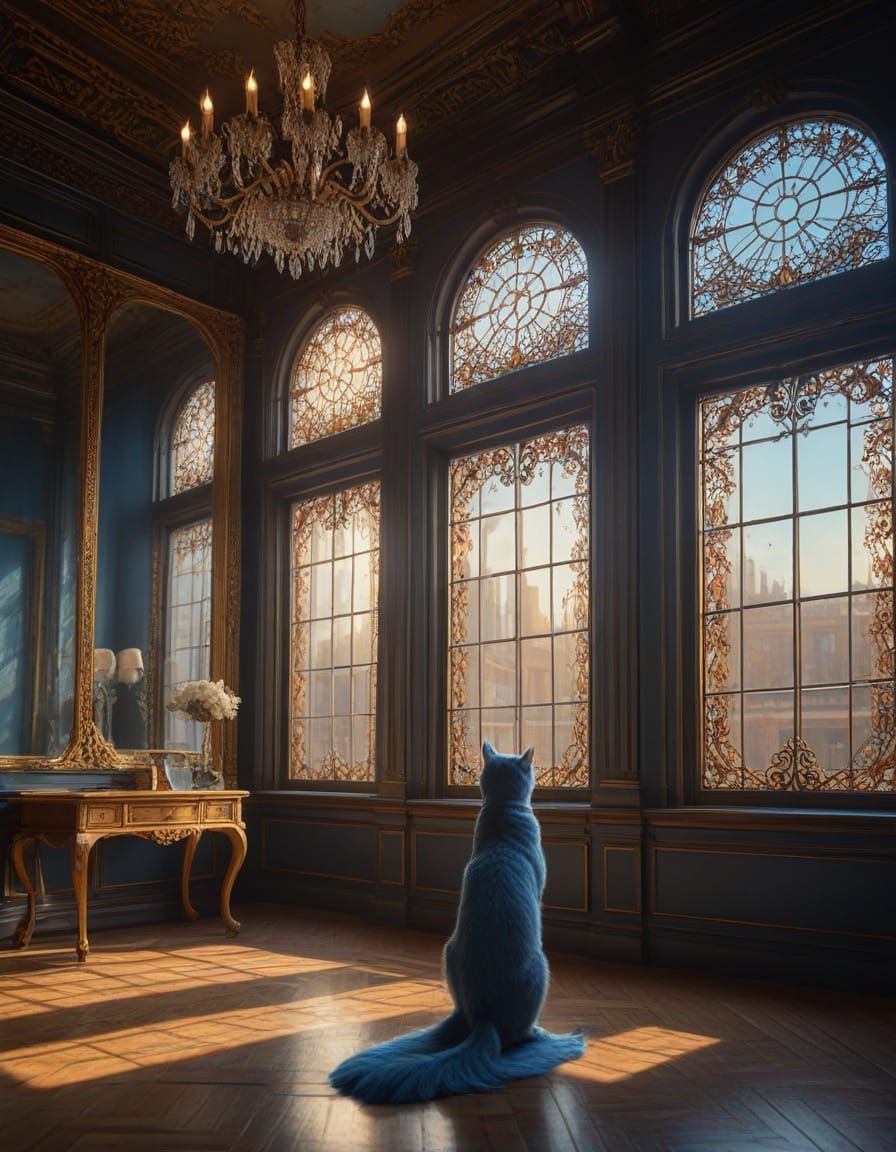 Sunrise Scene: Androgynous Person Styles Hair with Luminous ...