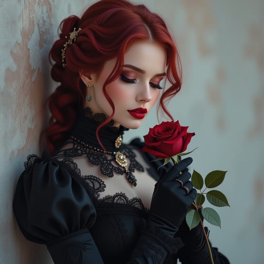 Victorian Woman with Red Hair in Dark Fantasy Portrait