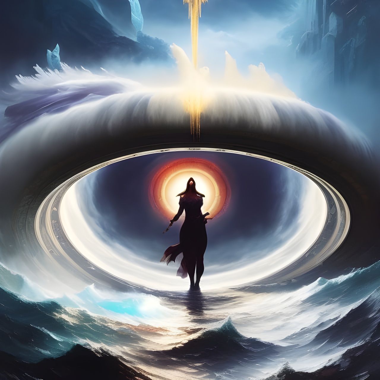 Goddess Portrait in Dark Whirlpool Reflection