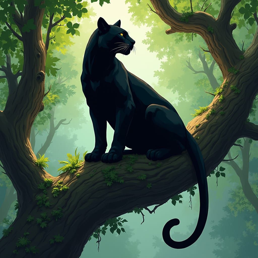 Black Panther in Atmospheric Digital Realism