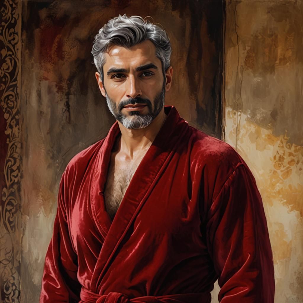 Handsome Man in Red Velvet Robe, Alcohol Ink Style