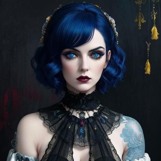 Gothic Emo Porcelain Doll in Surrealist Style