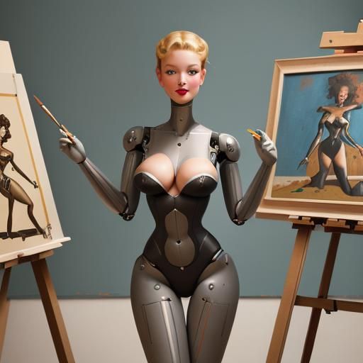 Robots Painting Pinups in Art Class