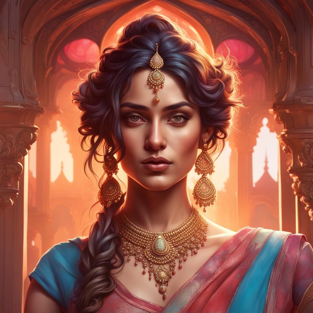 Hyperrealistic Bollywood Portrait by Rutkowski, Artgerm, and...