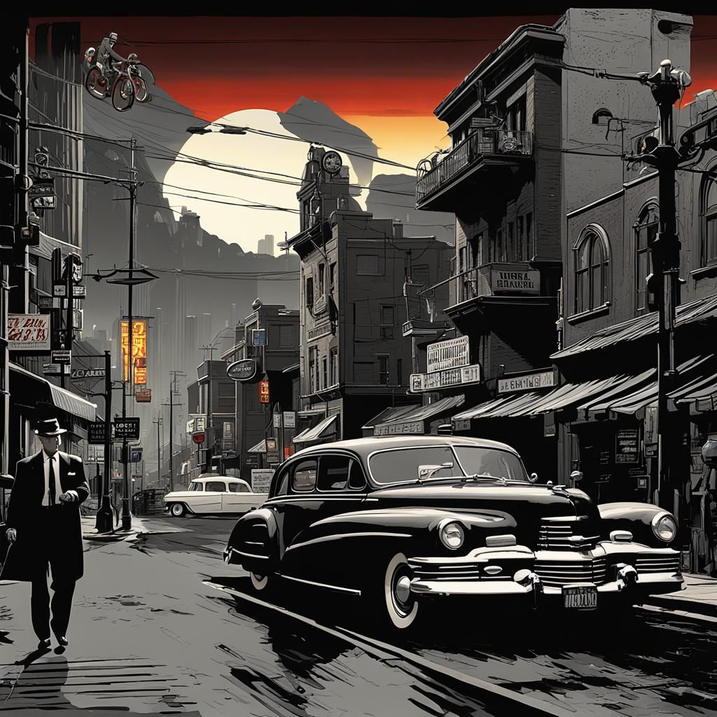 Classic Film Noir Scene in Black and White