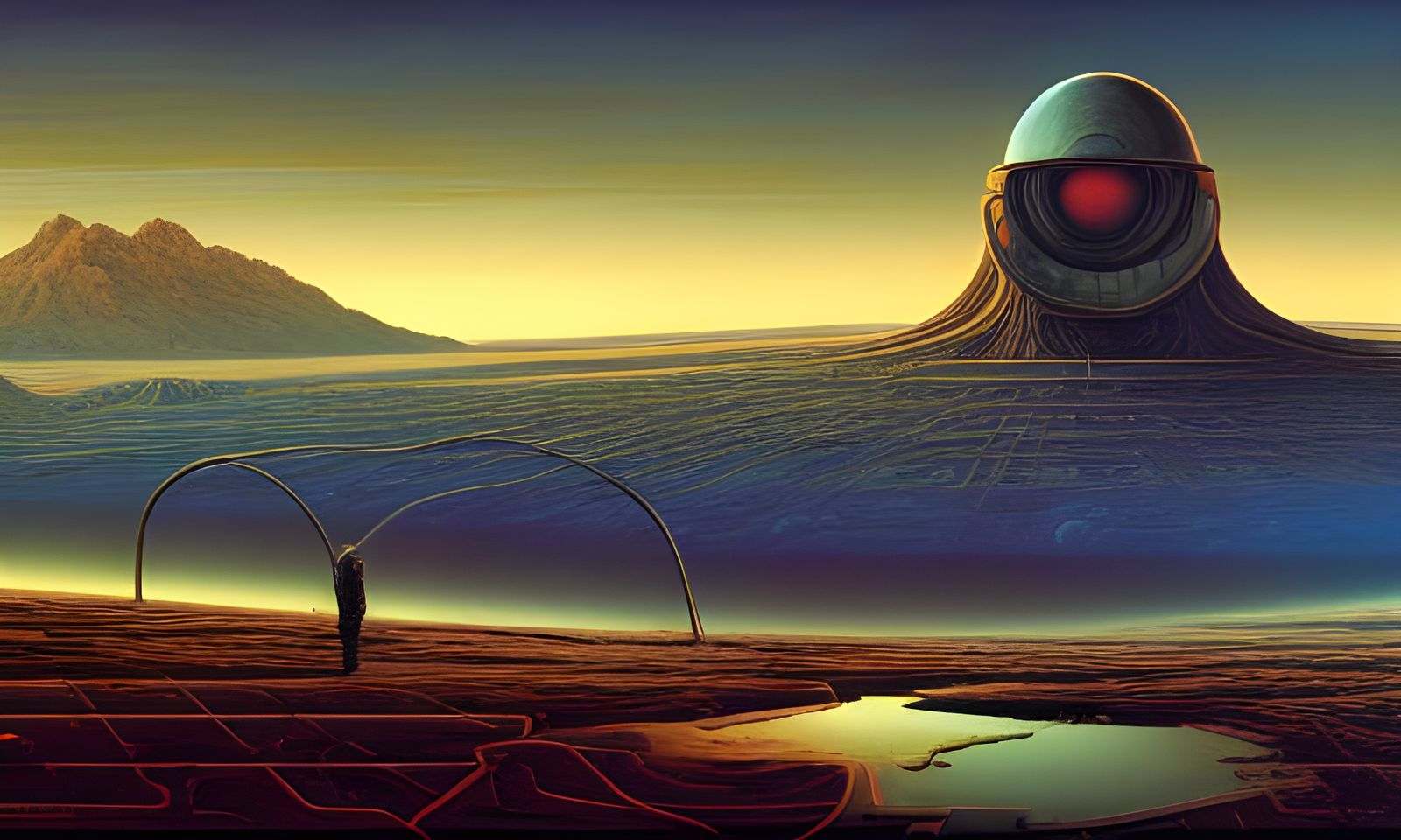 Desecrated Nuclear Landscape in Retrofuturistic Style