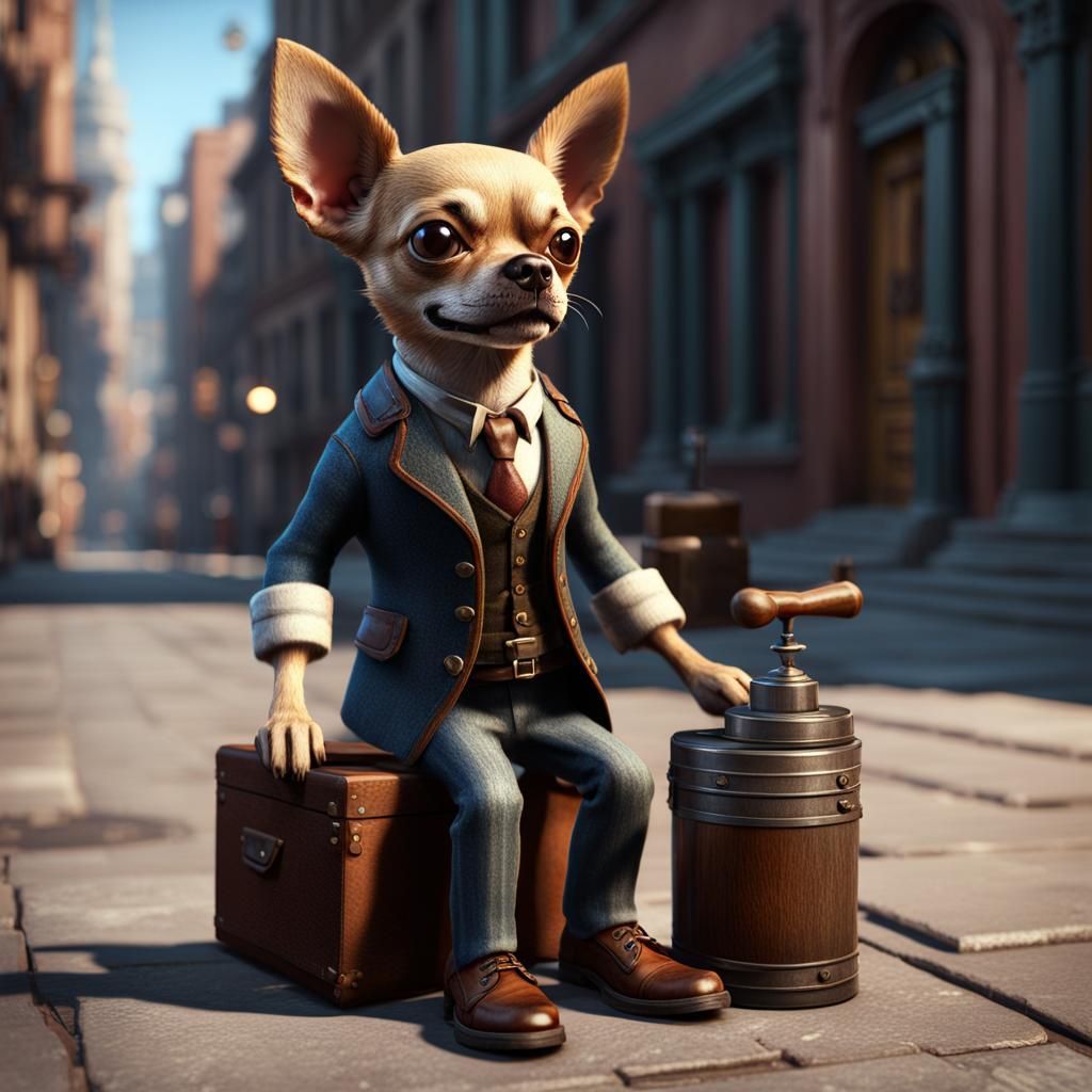 Chihuahua Man Hybrid as 1930s Shoe Shine Boy