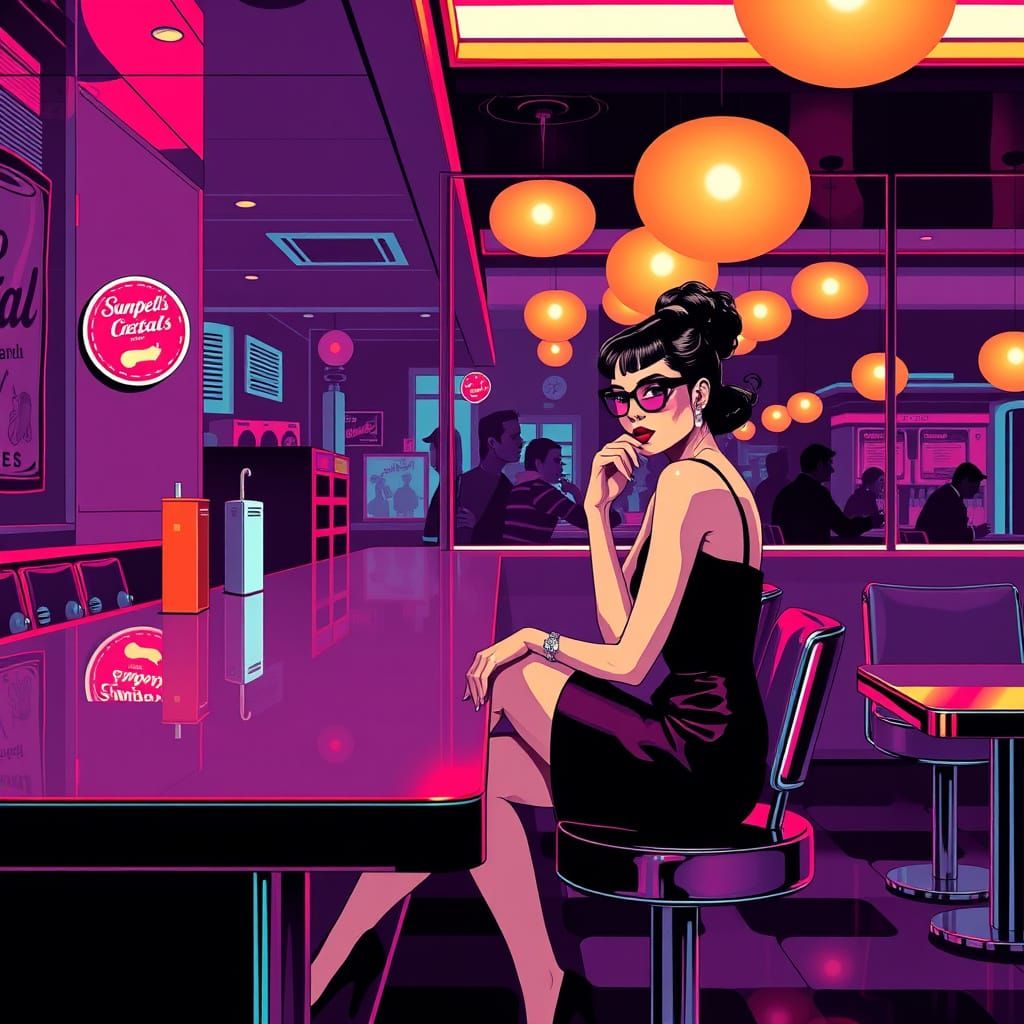 Chic Pop Art Woman in Retro Diner