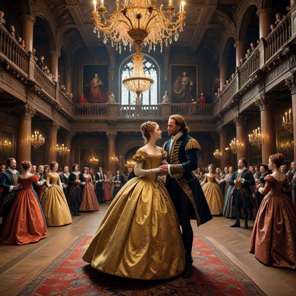 Elizabethan Palace Ball with Dancing Figures