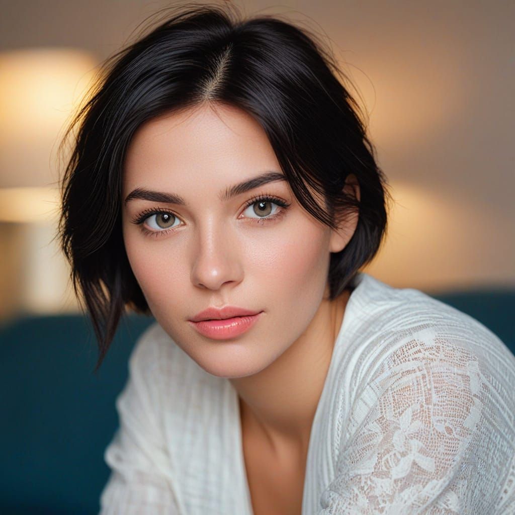 Stunning Portrait of a Young Woman in a Cozy Living Room