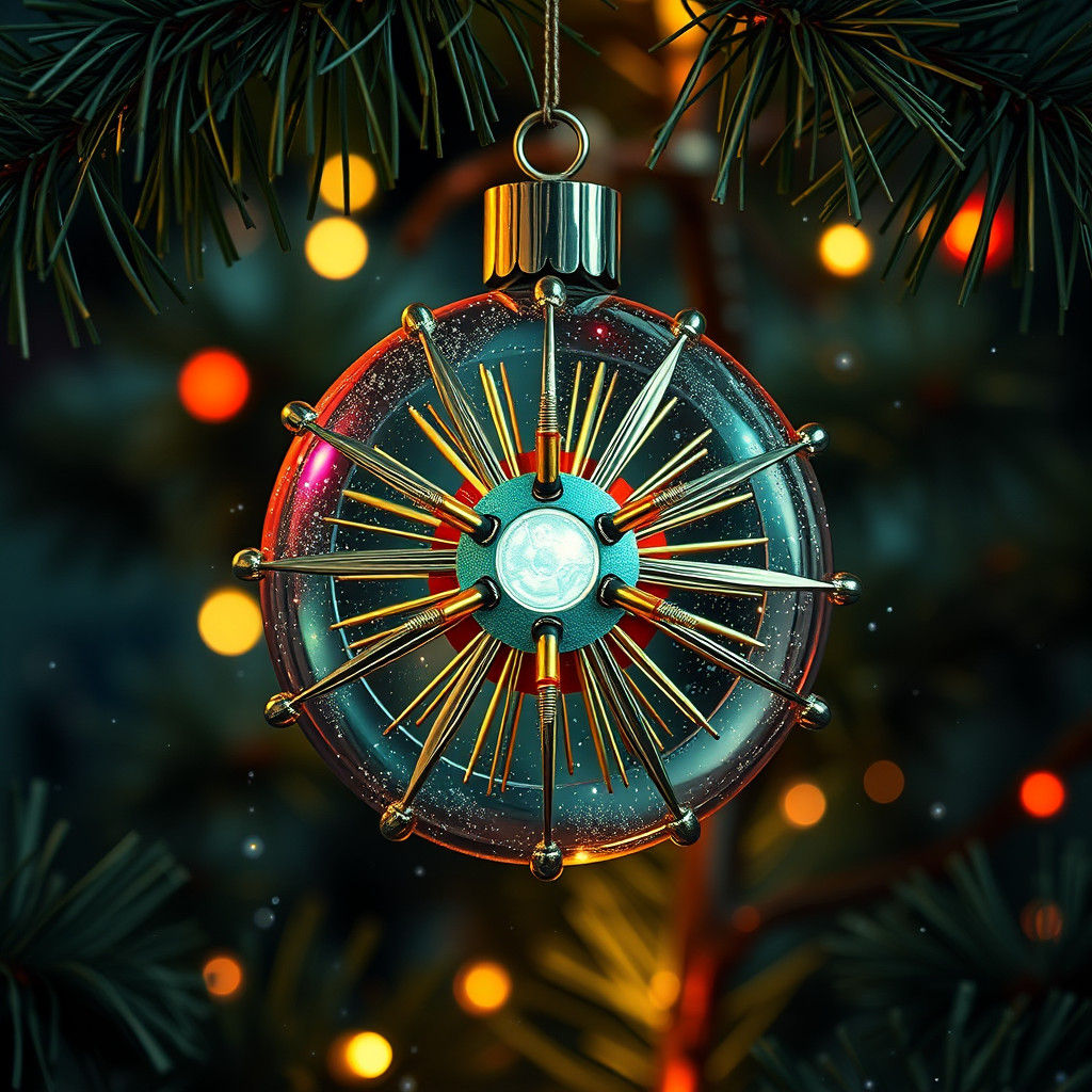Retro Sputnik Christmas Ornament: Detailed Matte Painting