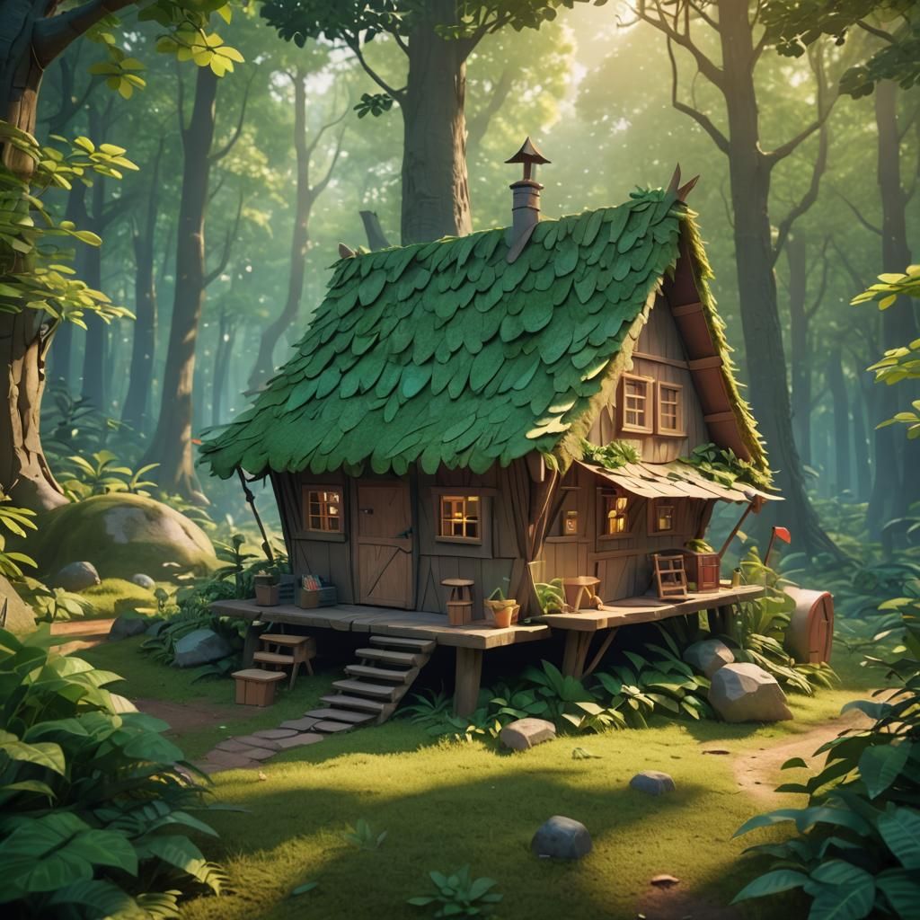 Origami Forest Hut: 3D Digital Art