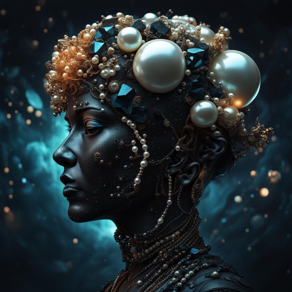 Surreal Anatomy: Woman's Head of Pearls and Coal
