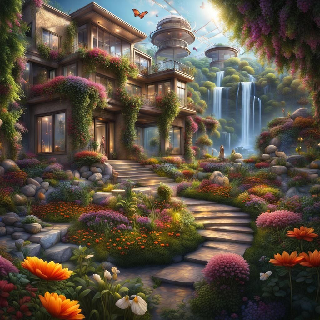 Intergalactic Urban Garden in Surreal Style