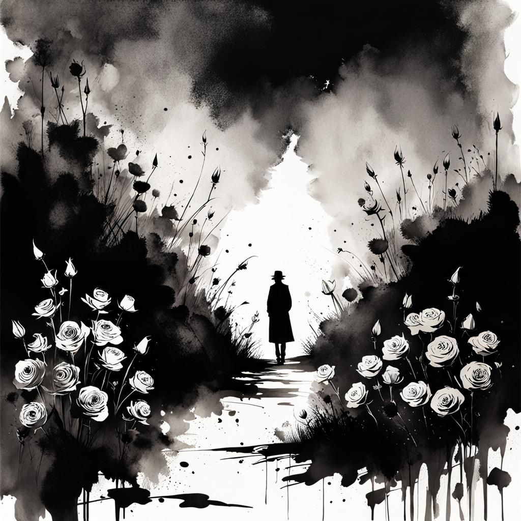 Lonely Silhouette in Ink Splash Art Style