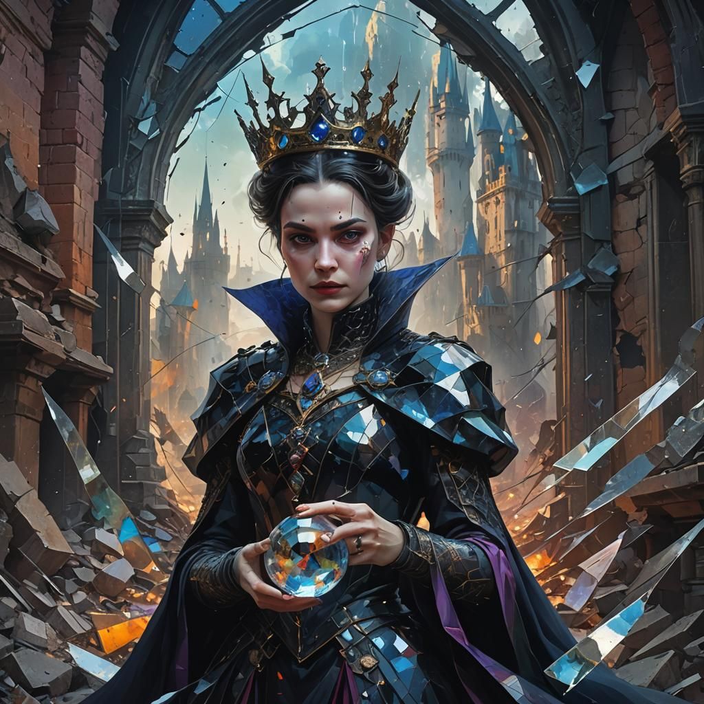Evil Queen with Shattered Mirror, Expressionist Digital Art