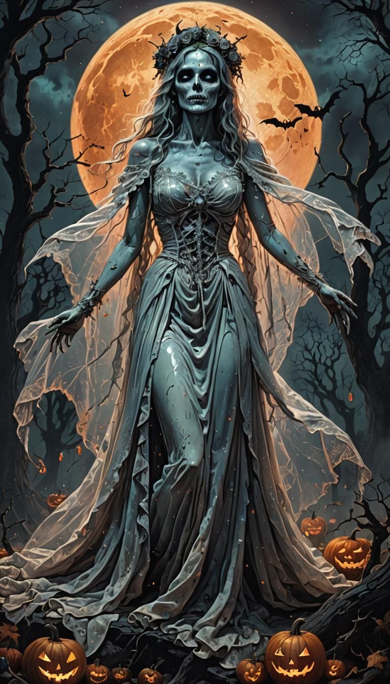 Halloween Bride Pinup: Holographic Astral Illustration