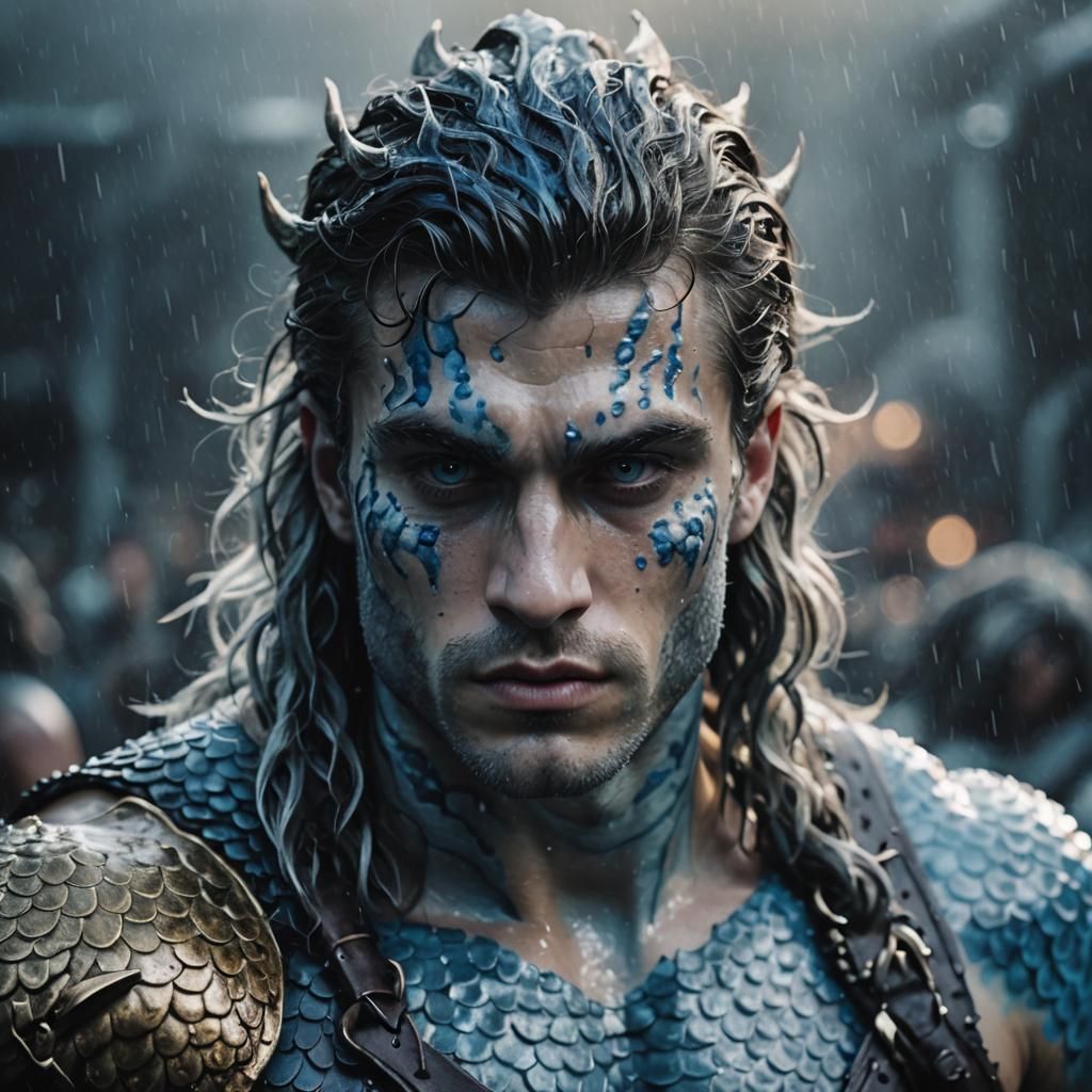 Merman Barbarian with Mottled Skin in Cinematic Style