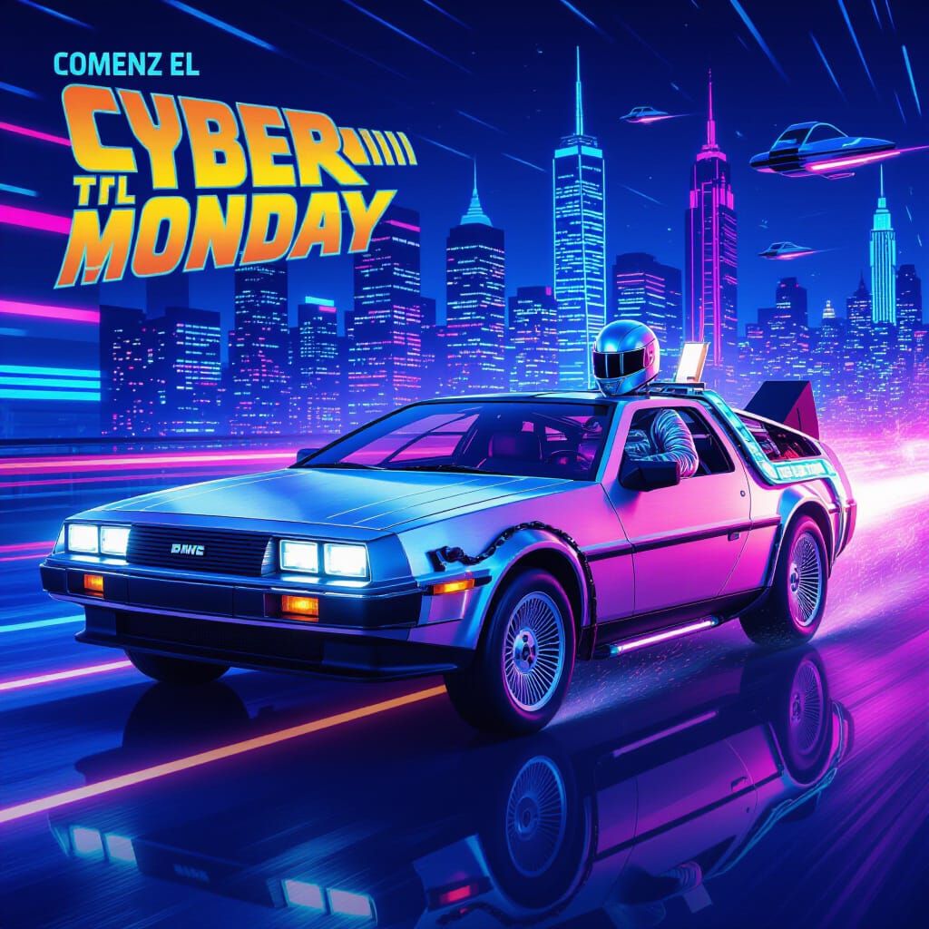 80s Retro Sci-Fi Poster: Cyber Monday Car Chase