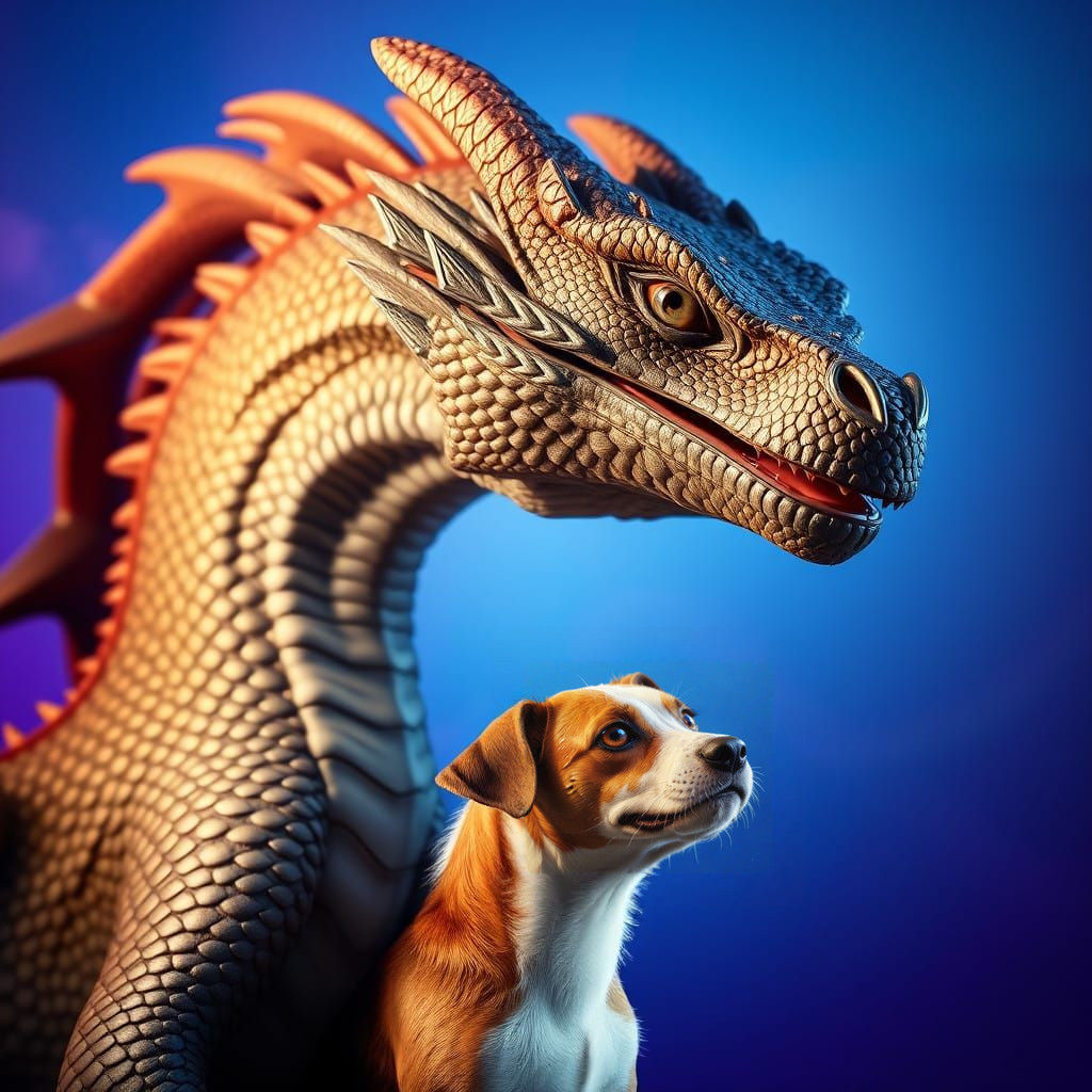 Majestic Dragon with a Lively Jack Russell
