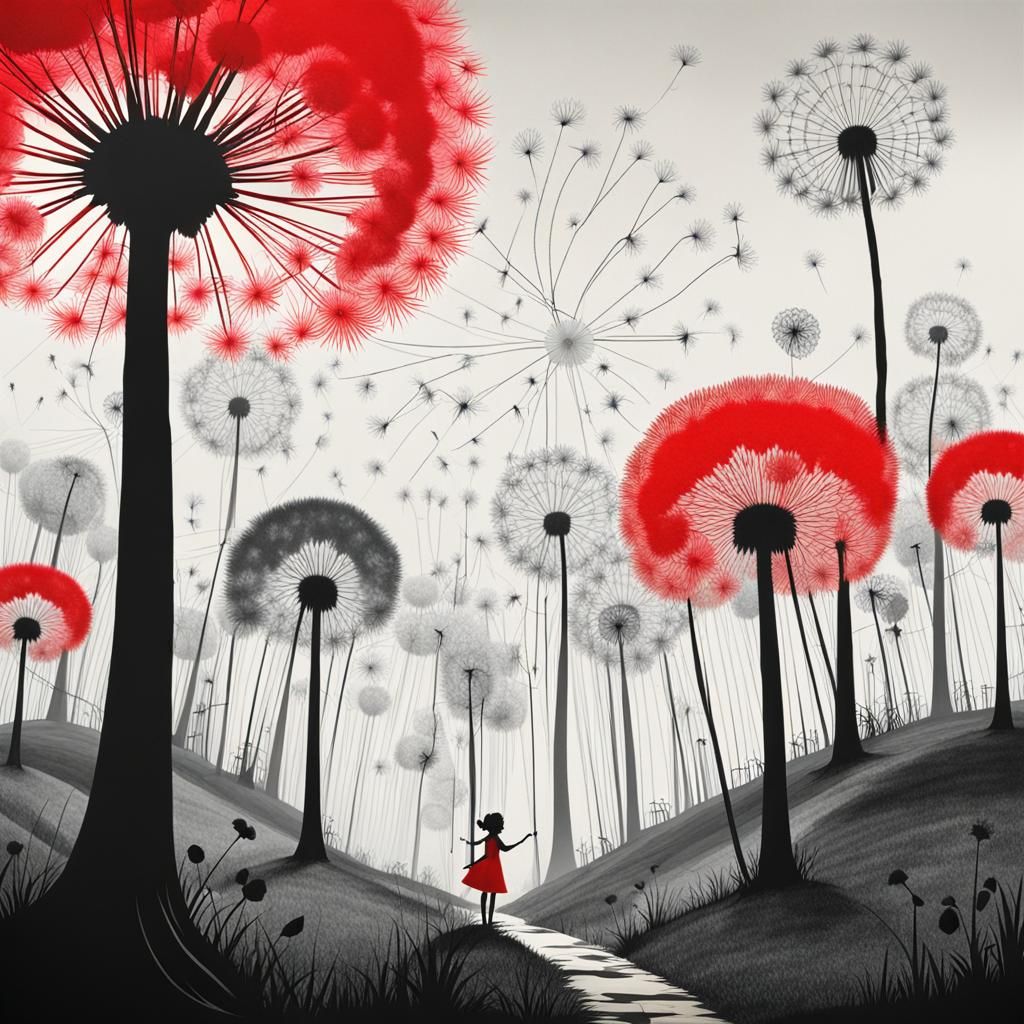 Surreal Childlike Landscape with Red Fairy, Early Photograph...