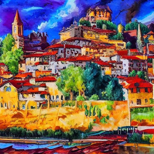 Impressionist Gouache River of Italian Food