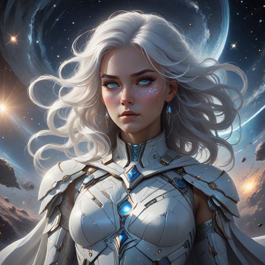 Cosmic Heroine in Celestial Void, Fantasy Digital Painting