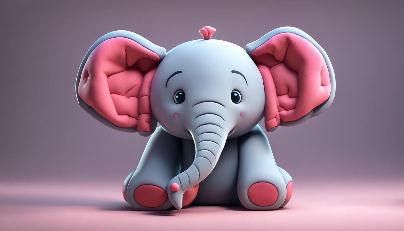 Cute Kawaii Elephant Plush Toy in Detailed Matte Style