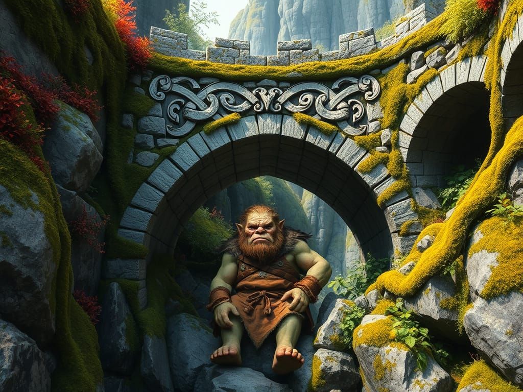 Majestic Stone Bridge with Grumpy Troll
