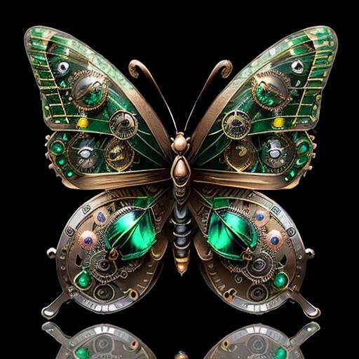 Steampunk Emerald Butterfly: Intricate Mechanical Art