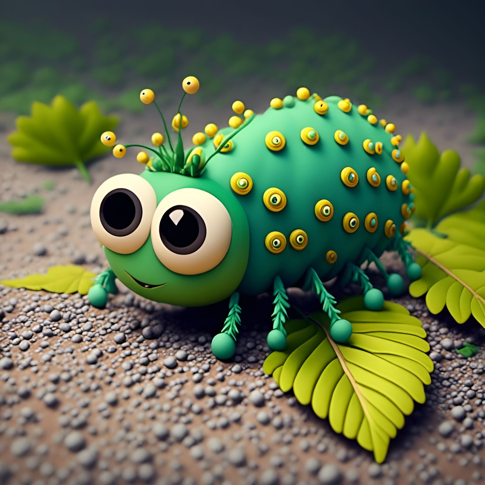 Animated Caterpillar with Big Eyes in 3D