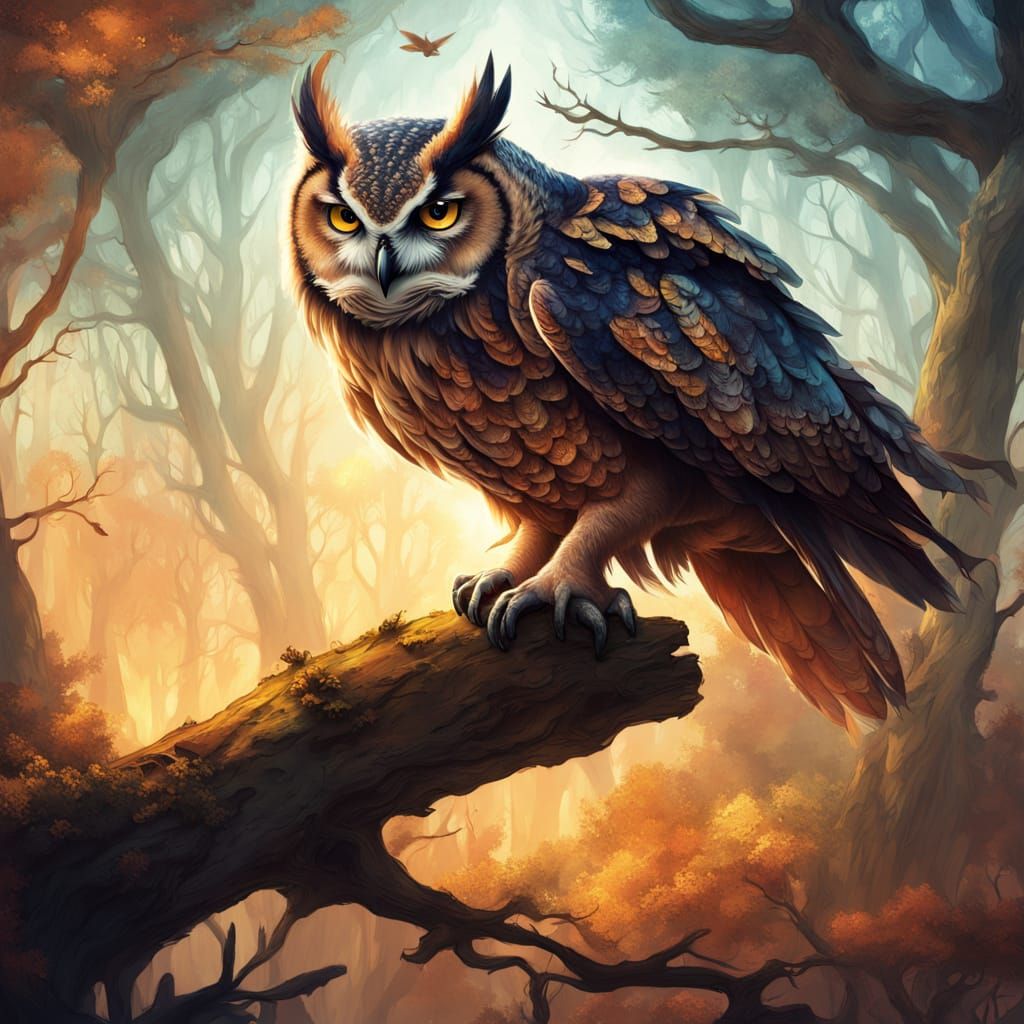 Hyperrealistic Owl in Mystical Forest