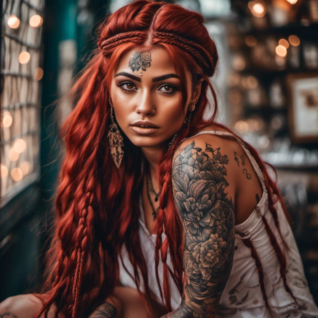 Indian Woman with Red Hair and Tattoos