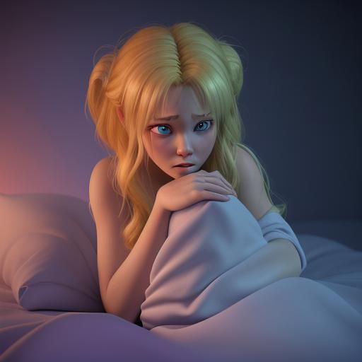 Scared Princess in Darkness: 3D Digital Art