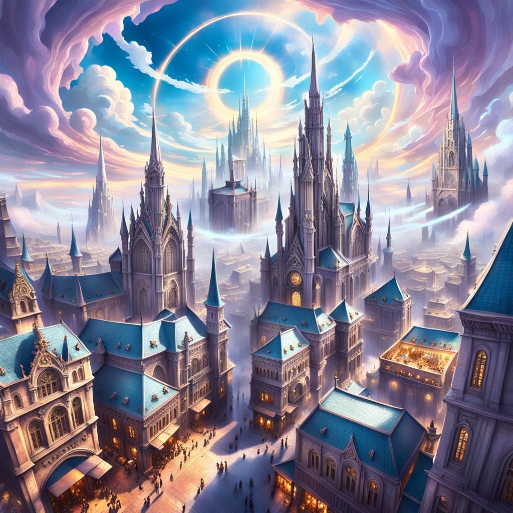 Fantasy Cityscape in the Sky, Wide-Angle View