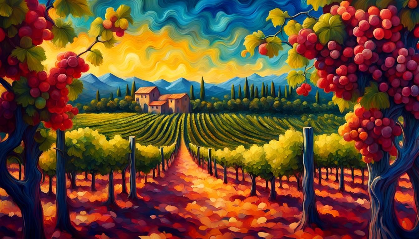 Detailed 3D Vineyard Landscape Impasto Painting
