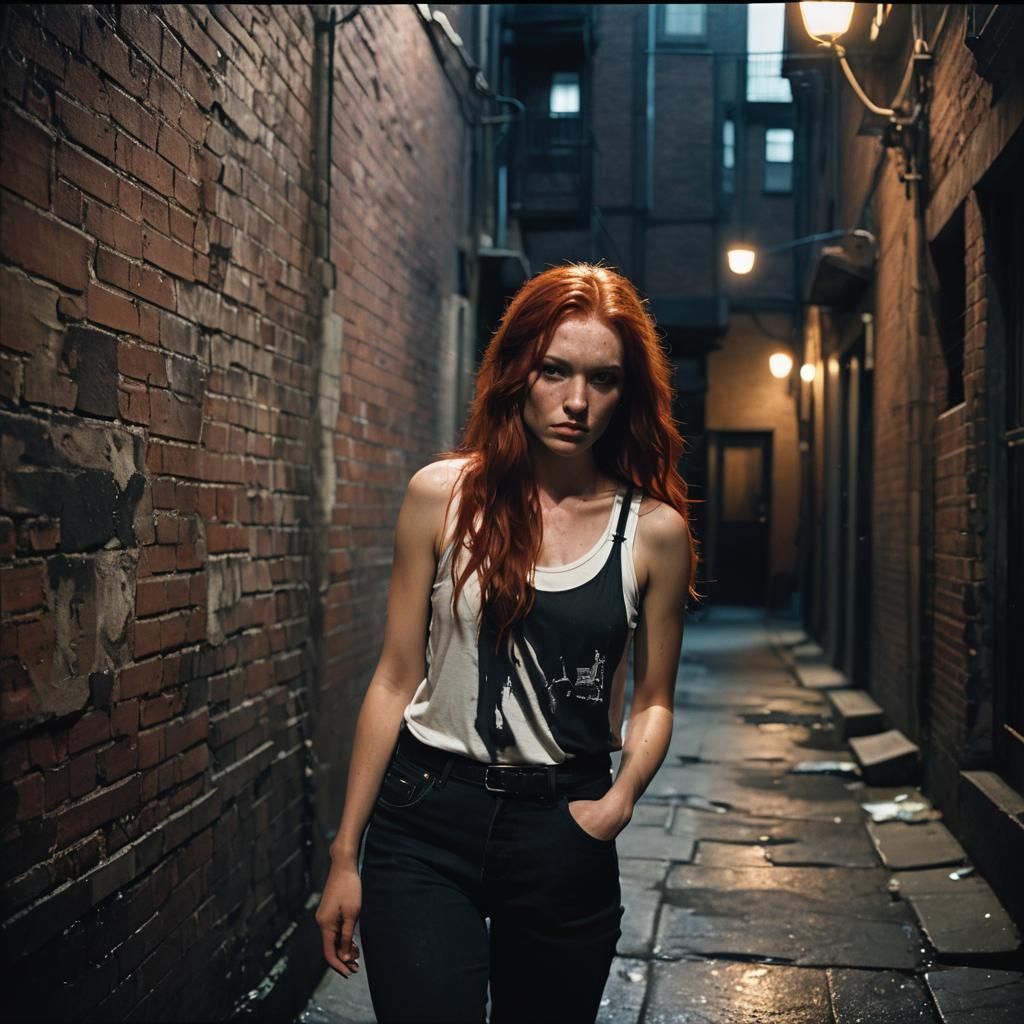 Girl in Dark Alleyway: Moody Film Noir Scene