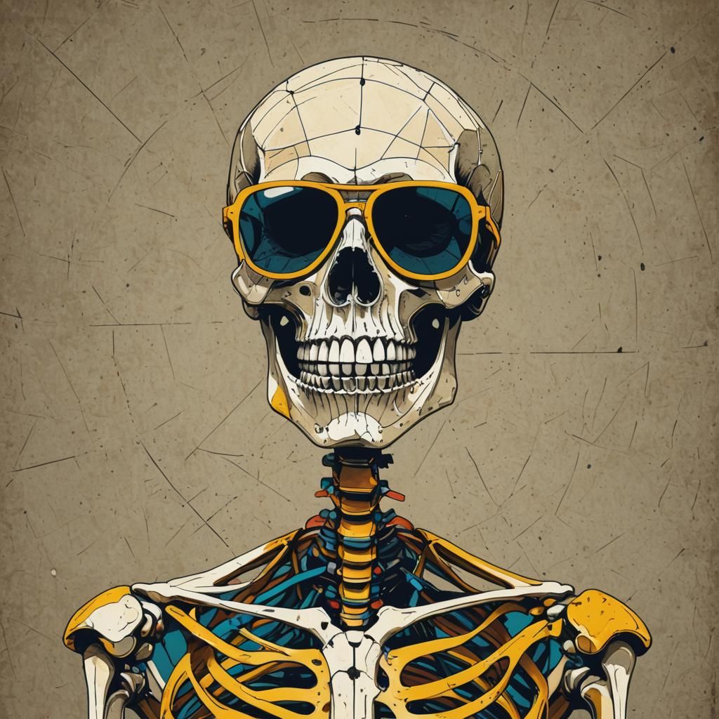 Skeleton with Sunglasses in Pop Art Style