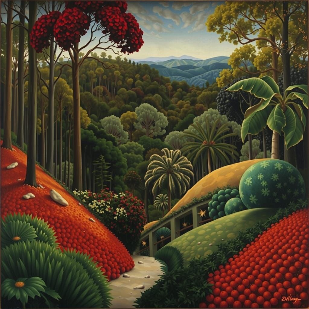 Vivid Landscape Inspired by Masters, Oil on Canvas