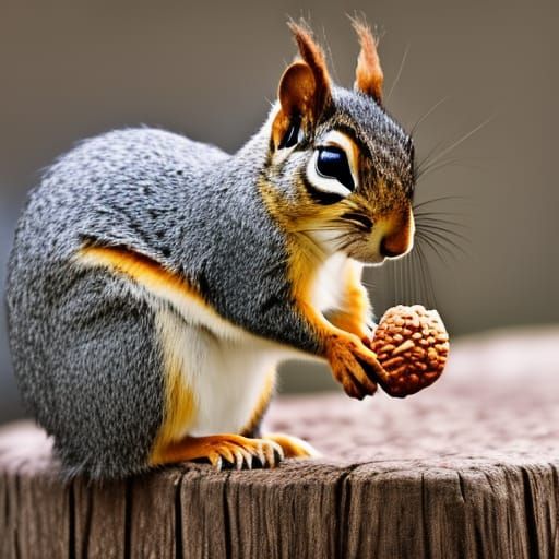 Funny Squirrel with Nut, Professional Photography
