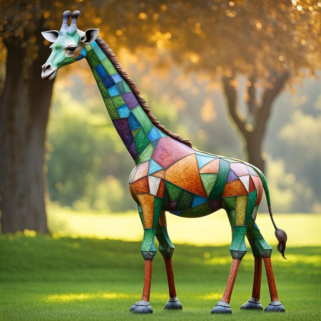 Magnificent Metal Giraffe Sculpture in Green Field